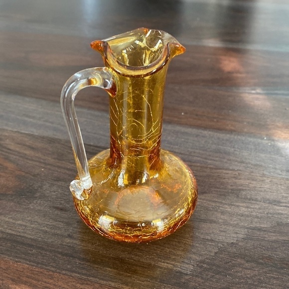 Mid Century PIlgrim Hand Blown Amber Crackle Glass Mini Pitcher - Picture 1 of 6